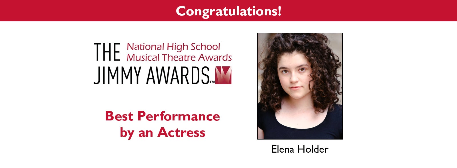 Congratulations to Elena Holder, Jimmy Awards Best Performance by an Actress Winner